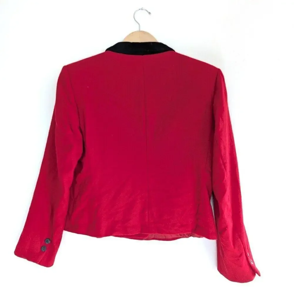 Vintage Red Wool and Velvet Cropped Double Breasted Jacket Red Coat